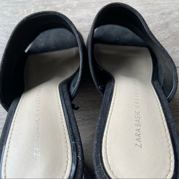 Zara  Black Faux Suede Clear Heel Slides - Picture 5 of 14